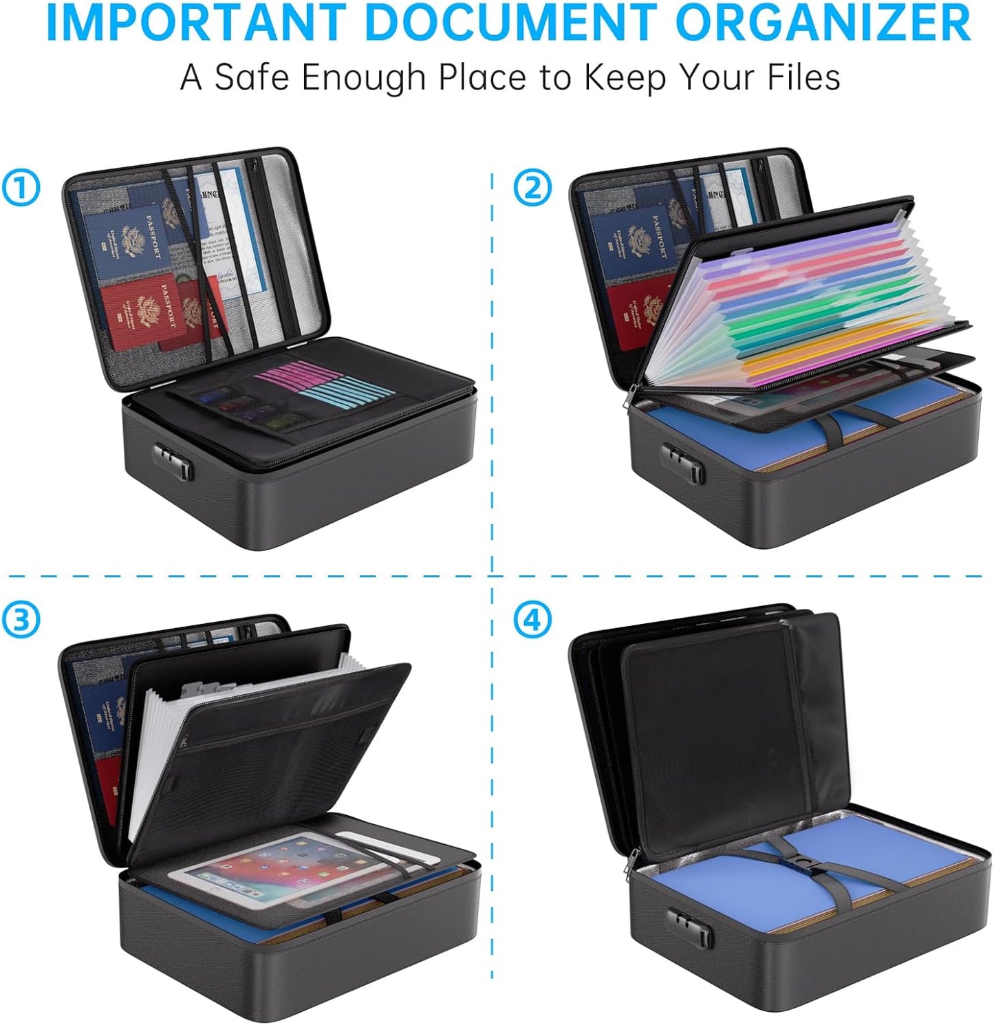 ENGPOW File Organizer Bag with 13 Pocket Accordion File Folder, Fireproof Document Organizer with Lock& Labels,Multi-Layer Portable Home Travel Safe Storage Box for Important Documents,Files and More