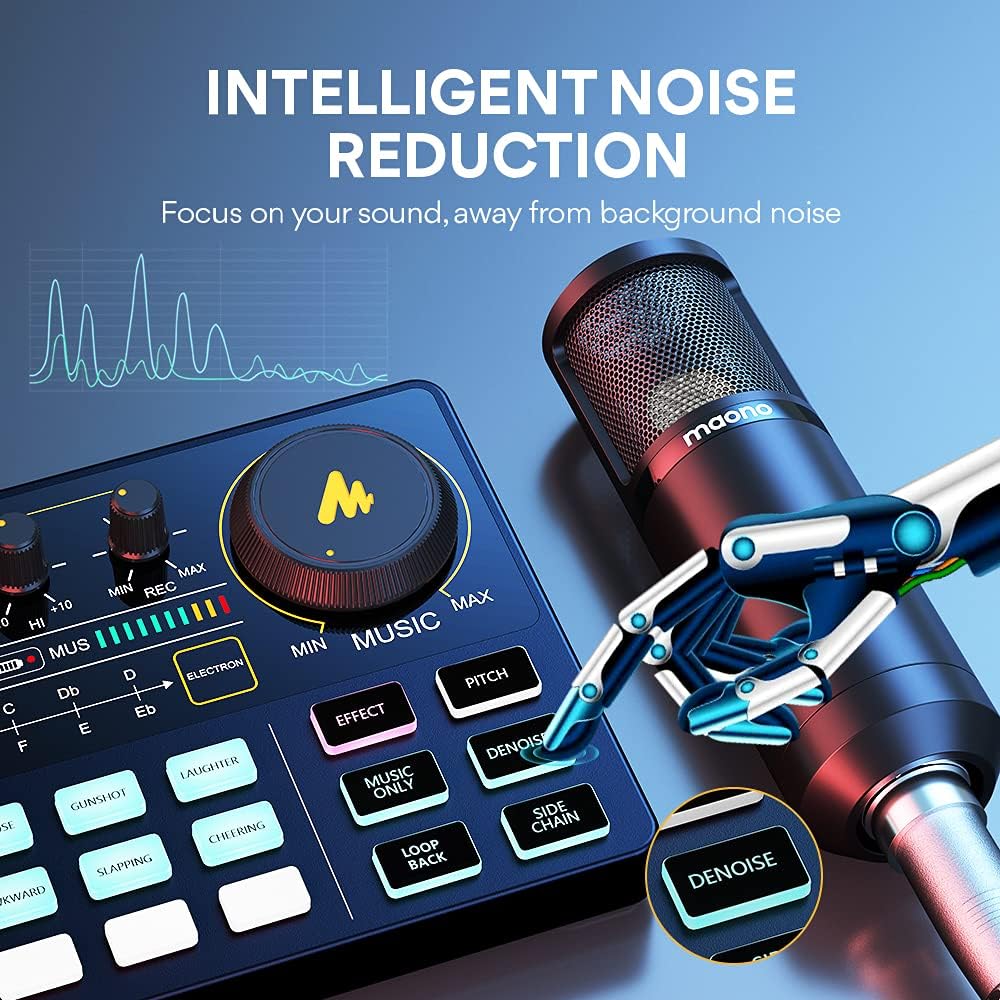 MAONO Podcast Equipment Bundle Audio mixer All-in-One Podcast Production Studio with 3.5mm Microphone for Live Streaming, Podcast Recording, PC, Smartphone, DJ MaonoCaster Lite (AU-AM200-S6 Black)