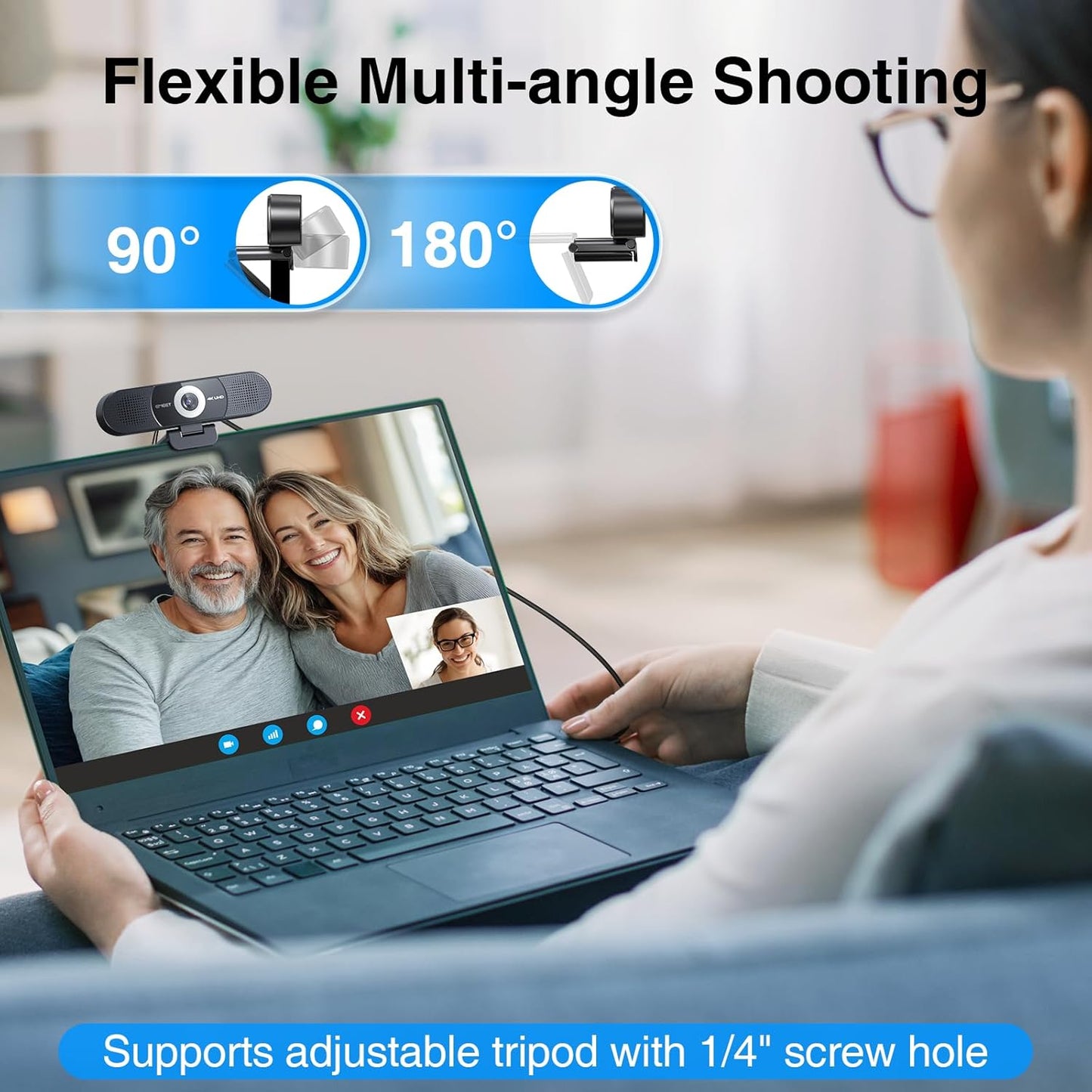 EMEET 3-in-1 4K Webcam with Microphone and Speaker, C980 PRO 60°-98° Wide Angle Webcam w/ 4 Noise Cancel Mics, 2 Speakers, Fixed Focus, Magnetic Privacy Cover, Great for Group and Personal Video Calls