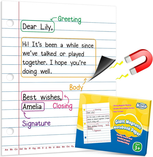 Aizweb Giant Magnetic Notebook Paper,Dry Erase Handwriting Lined for Classroom Whiteboard Accessories, Chart Paper Teacher Must Have Homeschool Teaching Supplies,Teacher Essential,17" x 21.5"