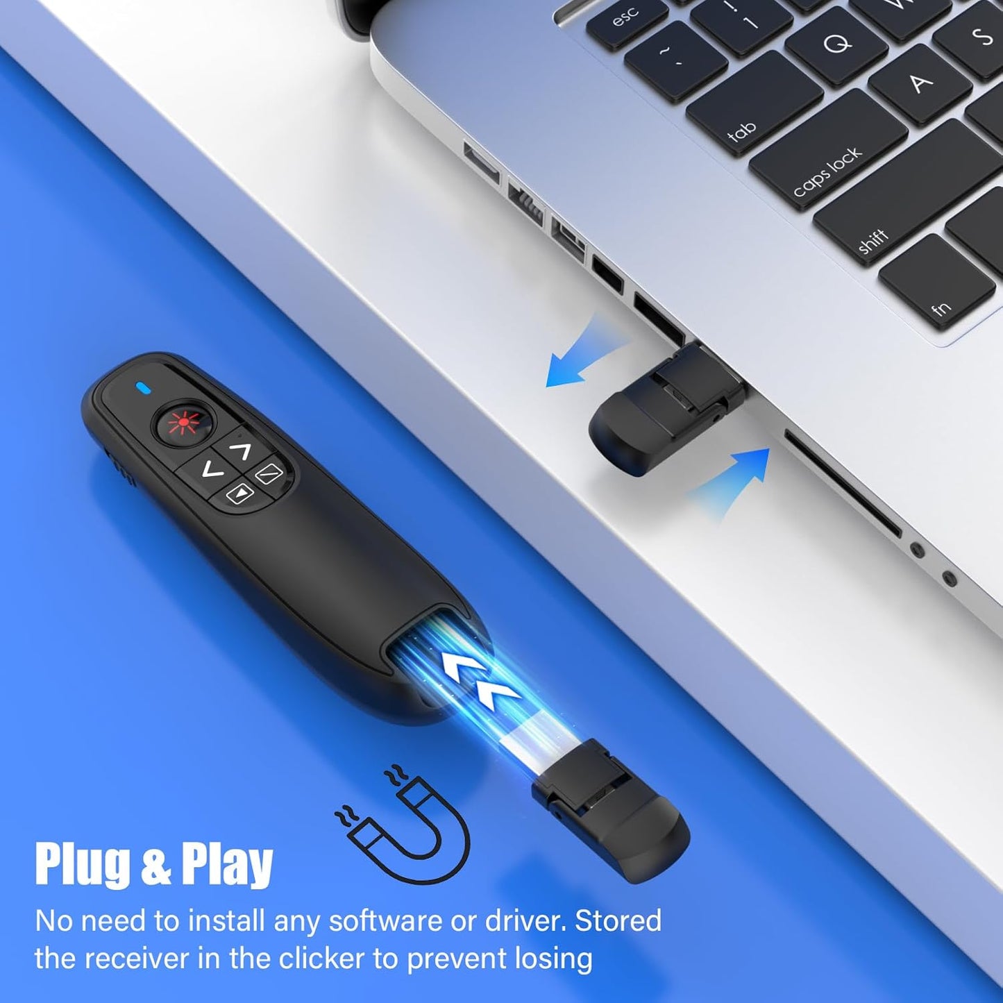Presentation Clicker Wireless Presenter Remote Clicker, USB C PowerPoint Clicker for Presentation with Laser Pointer, RF 2.4GHz Computer Pointer Clicker Slide Advancer for Google Slides,Mac,Laptop
