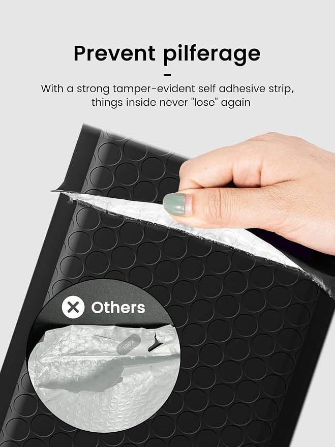 GSSUSA Black Bubble Mailers 4x8 Inches 50 Pack, Usable Size 4X7" Bubble - Image 7