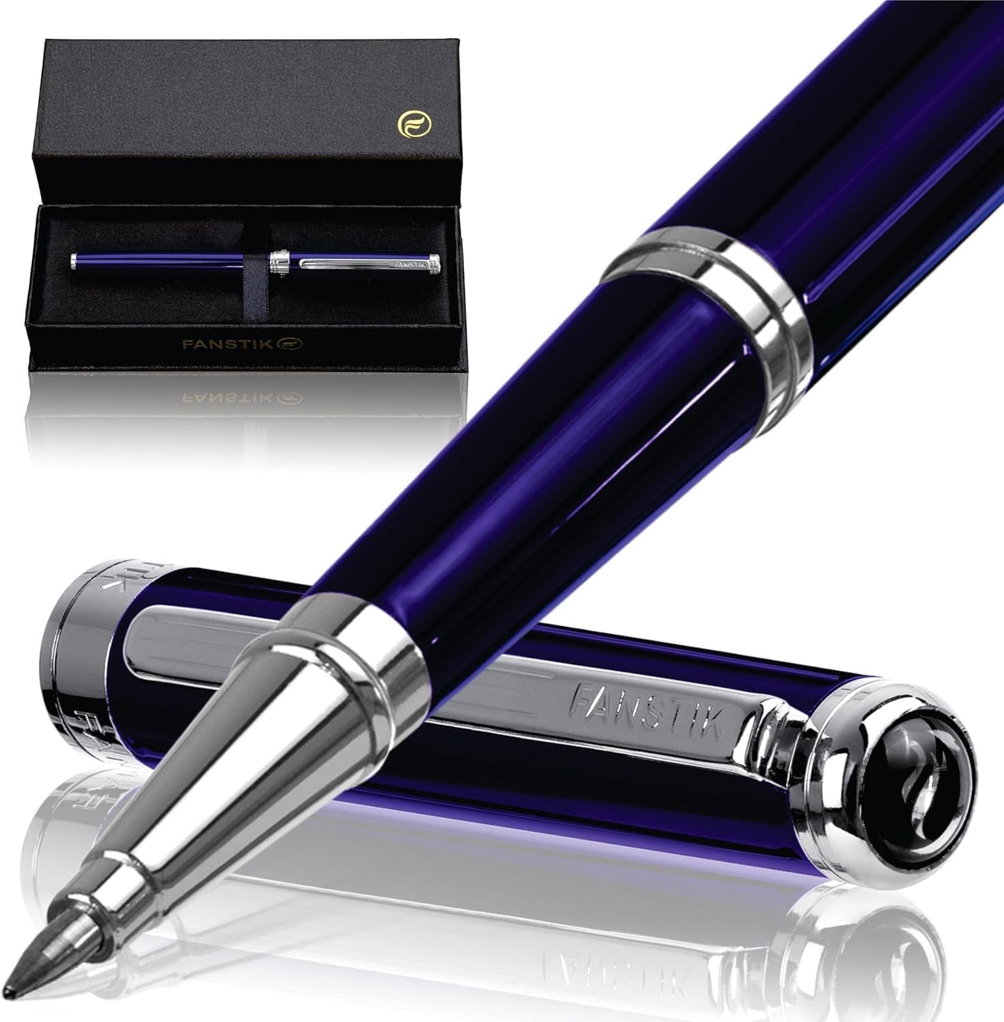 Blue Luxury Rollerball pen (Made In USA) fancy gift set for women, Real 24K Gold Plating, Professional executive pen gift set for men (Lux Rollerball Blue)