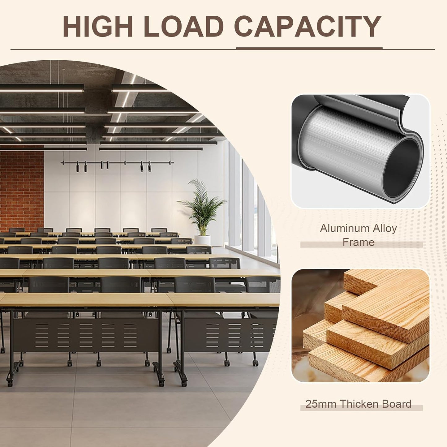 Folding Conference Room Table, Modern Conference Tables with Wheels, Large Rectangular Mobile Training Tables for Office Classroom, Foldable Modular Boardroom Seminar Table Maple (8pack L47.2in)