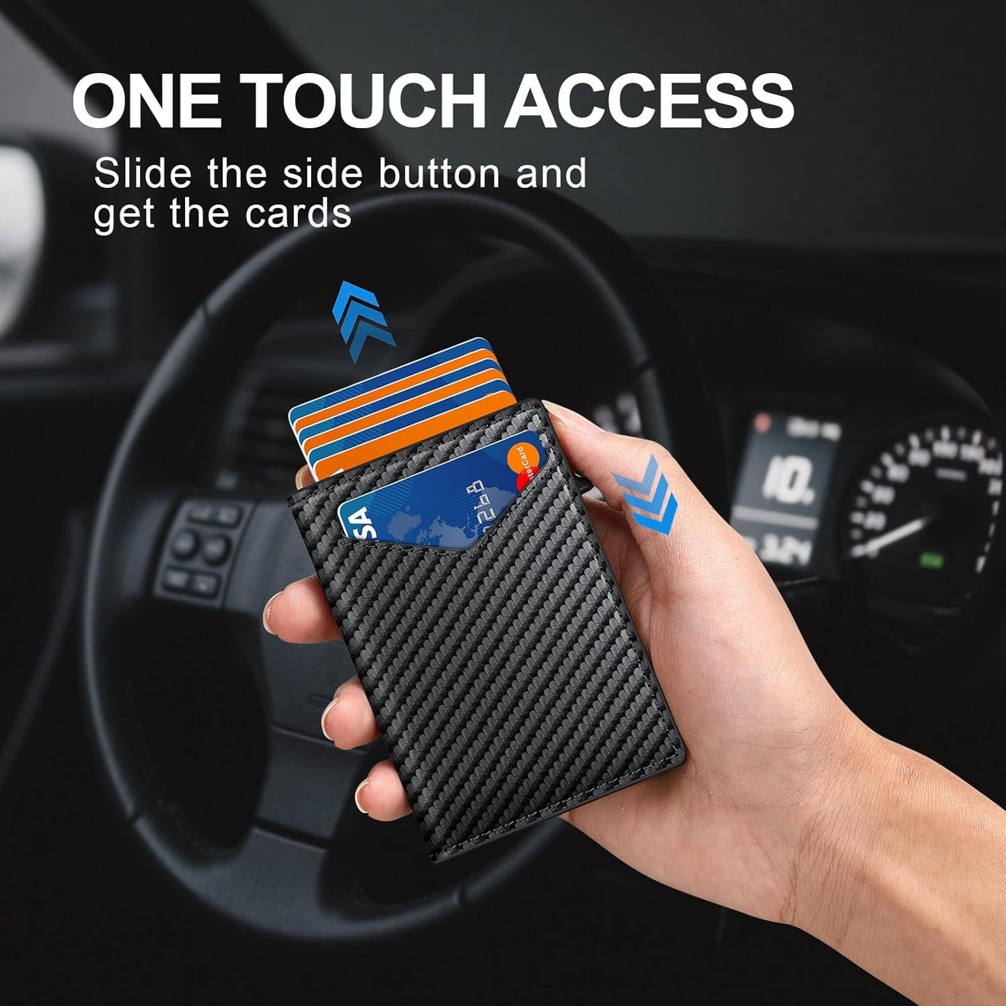 Wallet for Men, RFID Wallet with Money Clip & ID Window, Minimalist Pop Up Credit Card Case Holder 10-12 Cards, Bifold Slim Smart Wallet for Front Pocket, Compact Metal Wallets, Gifts for Men, Carbon