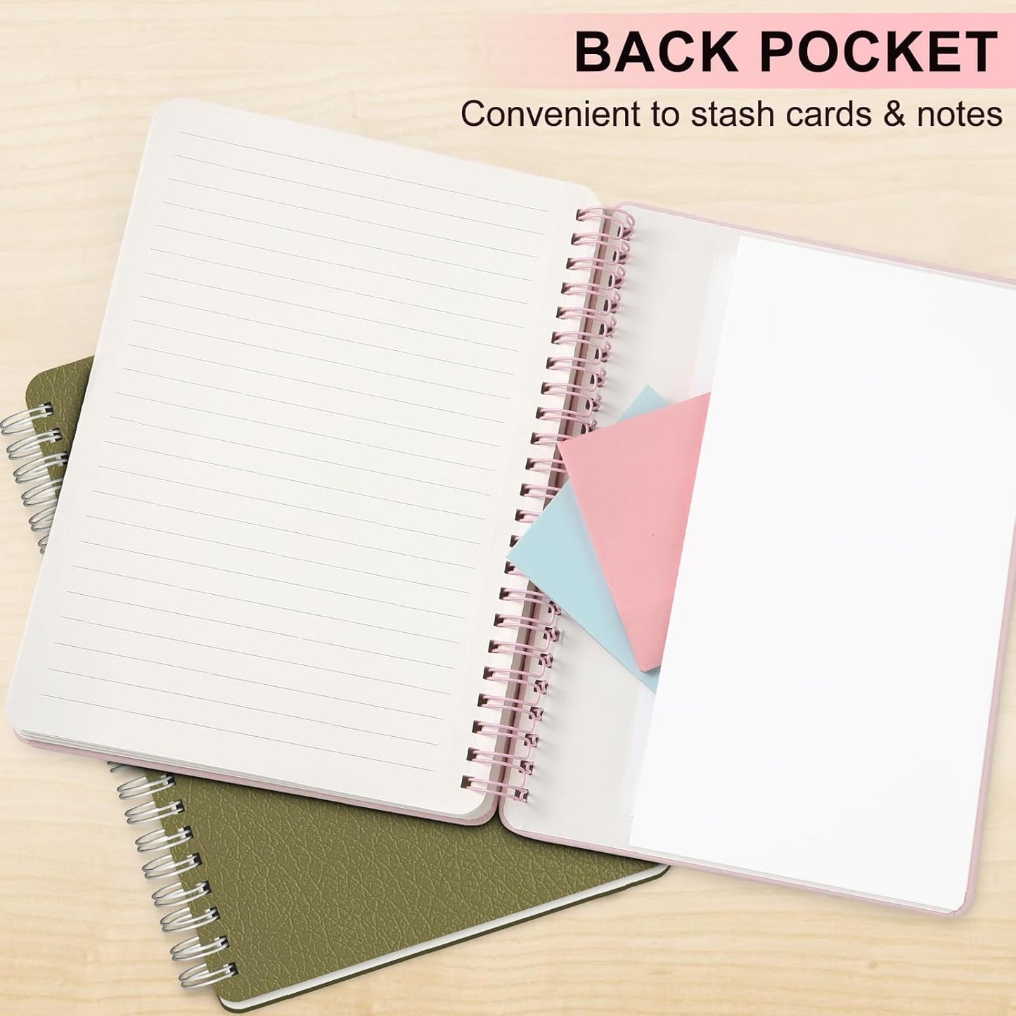 Lined Spiral Journal Notebook, A5 Hardcover Leather Notebook for Work, 5.7''×8.2'', 100GSM Thick Paper Spiral Bound Journaling Notebooks for Women & Men Office School Note Taking Business, Pink
