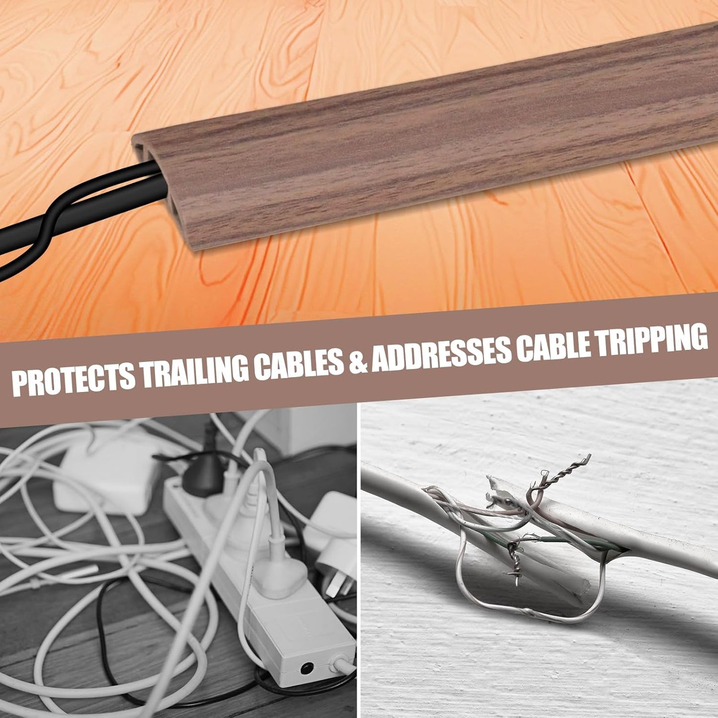 Floor Cord Cover Self Adhesive Cord Hider,20FT Cable Management, Extension Strip Protector for Wires, Prevent Cable Trips for Offices, Gyms, Exhibitions Cavity:0.39"(W) x 0.27"(H) Wood Walnut