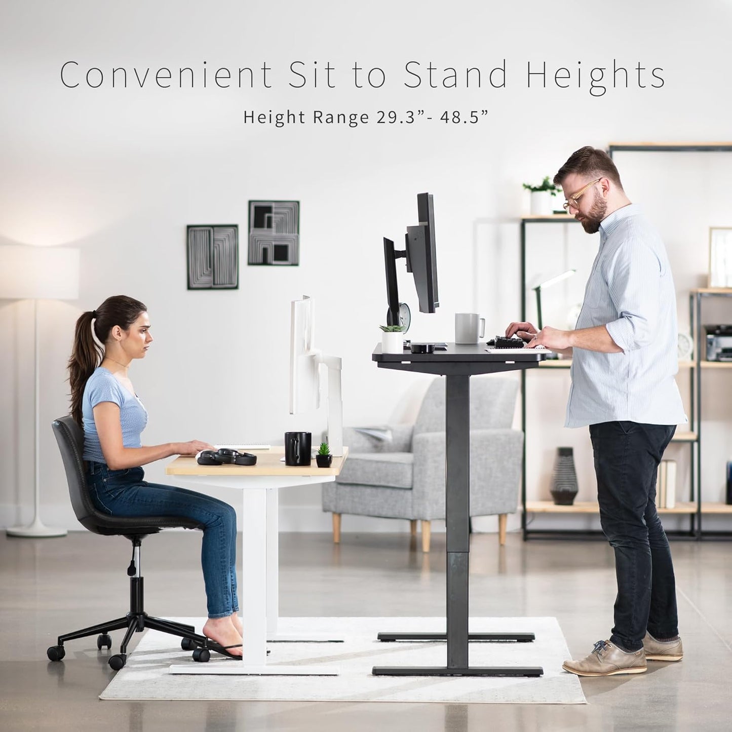 VIVO Electric 43 x 24 in Rustic Standing Desk, Memory Height Adjustment, 1B Series, One-Piece Vintage Brown Top, White Frame, DESK-KIT-1W4N