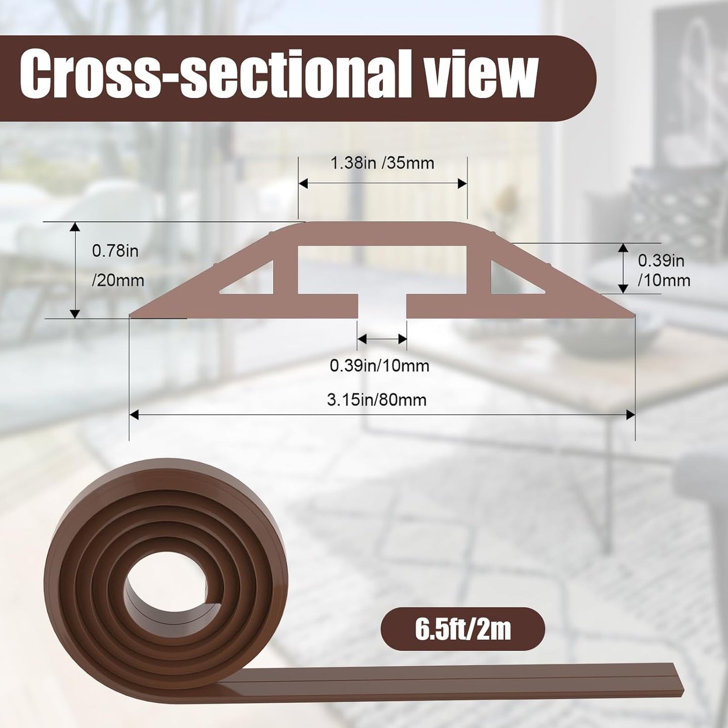 Eapele 6.5 ft Floor Cord Cover Heavy Duty Cable Protector, Cord Covers for Wires on Floor, Floor Cable Cover Easy to Unroll Prevent Trip Hazard for Home Office or Outdoor Settings (Brown)