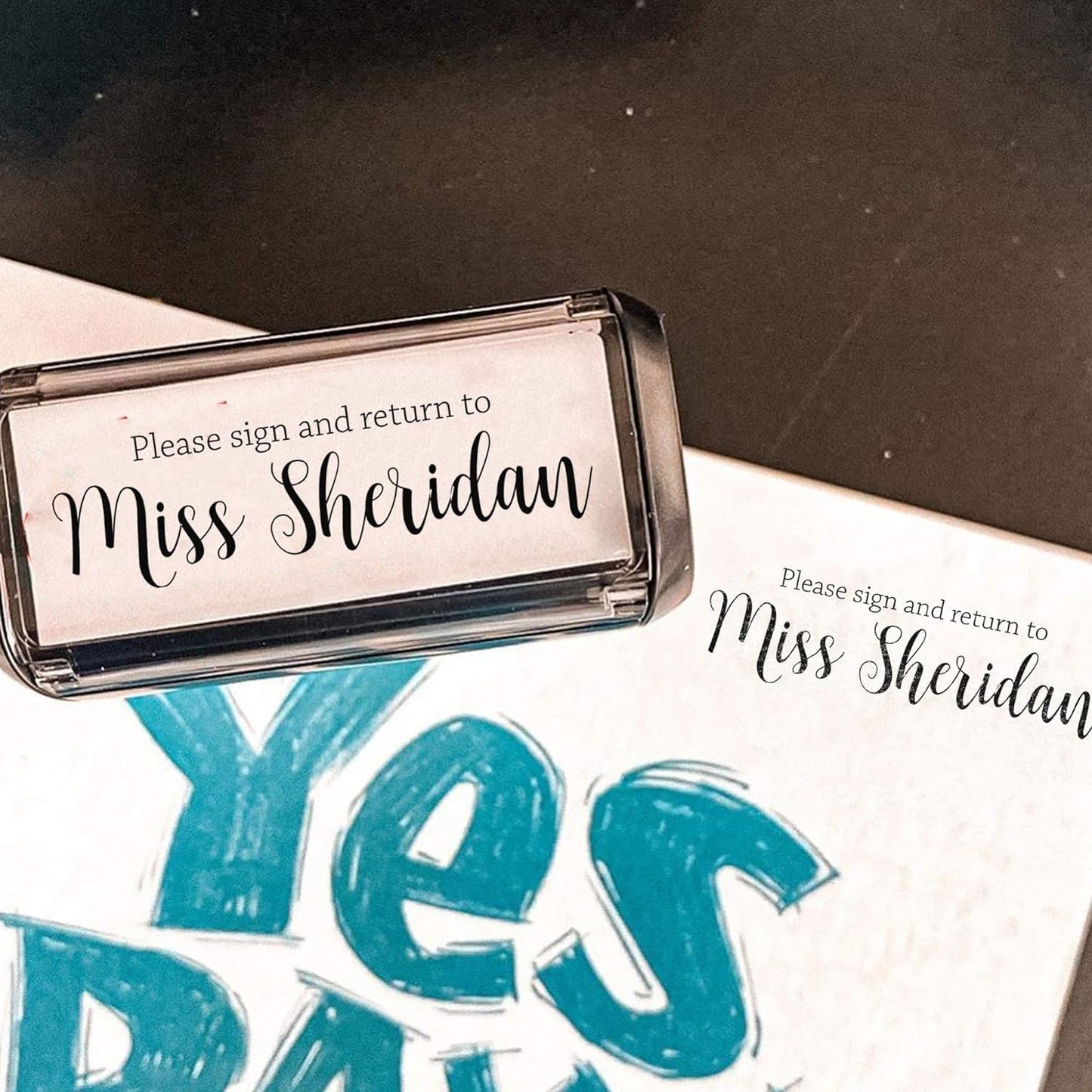 Custom Self-Inking Stamps | 49 Fun Phrases | Grading Made Easy | Classroom, Library Book Stamps (Please Sign and Return Script, Large)