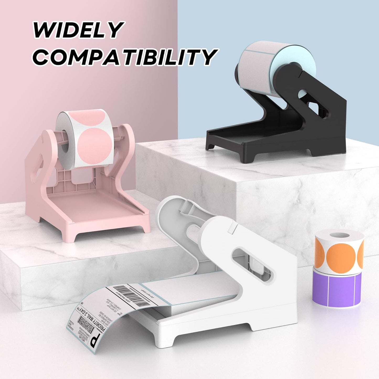 PONNOR Label Holder, Thermal Shipping Label Holder for Rolls and Fan-Fold Labels, Desktop Label Printer Accessory for Office, Home