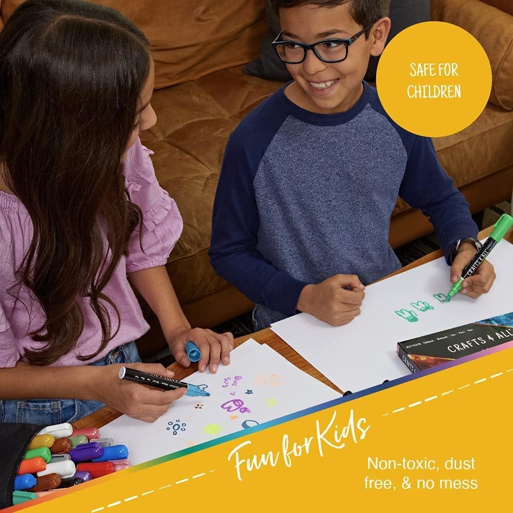 Crafts 4 All Liquid Chalk Markers for Blackboard Signs, Bistro Menu, Car Window Glass - Dry Erase, Washable - 25 Colored Chalk Pens w/Reversible Tips & Tweezers - Bonus White Chalkboard Marker