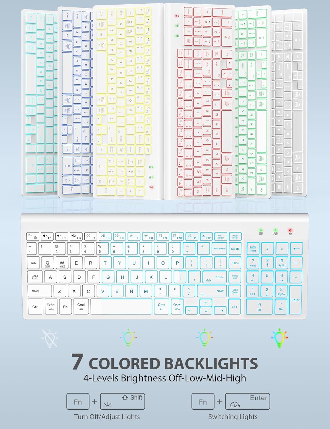 SABLUTE Wireless Keyboard and Mouse Combo Backlit - Compact Quiet Keyboard with RGB Mouse, Rechargeable, Slim, Sleep Mode, Portable Cordless Keyboard Mouse Set for Mac, Windows, Laptop (Polar White)