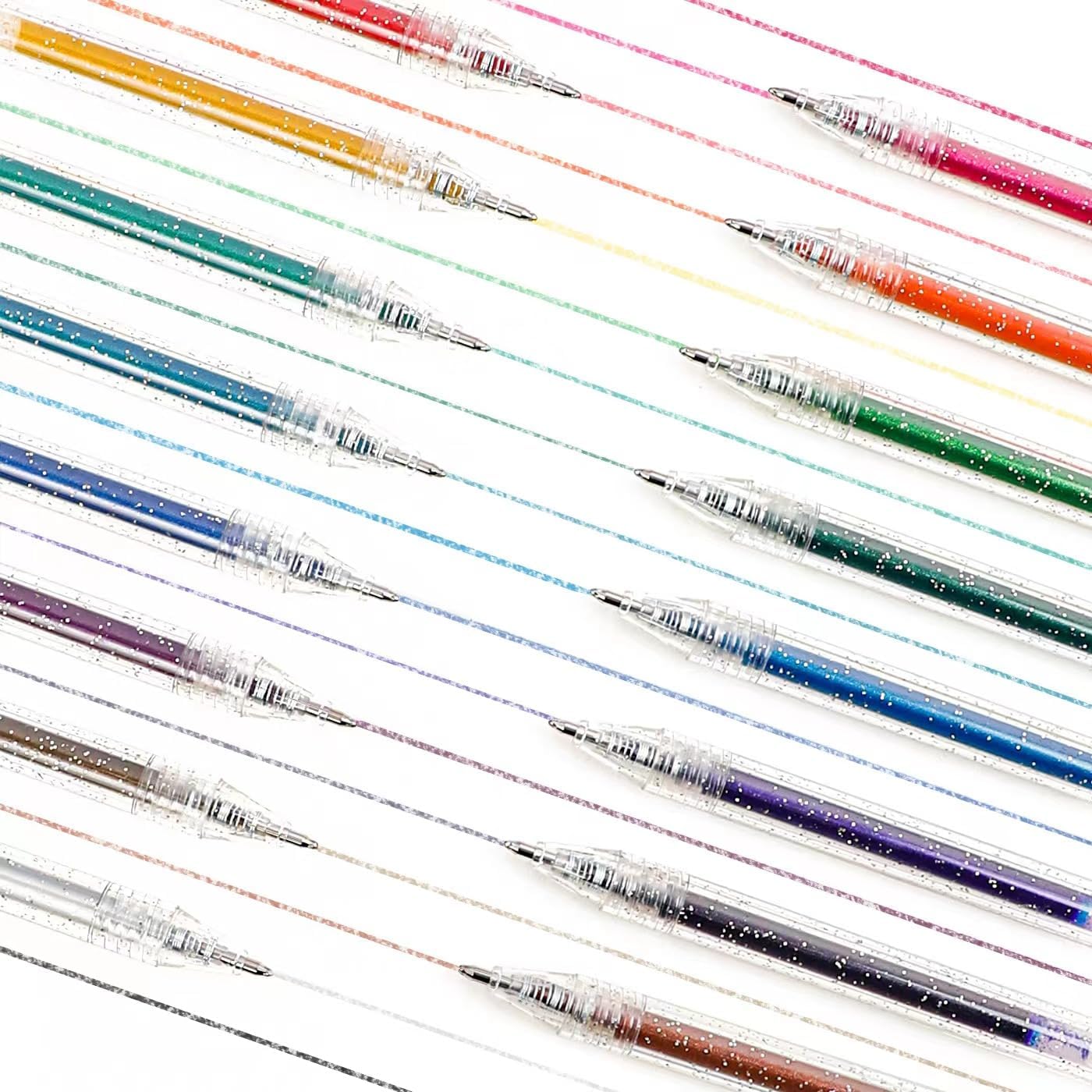 Glitter Gel Pens 18 Colors, Metallic Vibrant Sparkle Gel Pens for Coloring, Retractable Sparkle Glitter Pens for Adults,Colored Gel Pens for Adult Coloring Books and Drawing