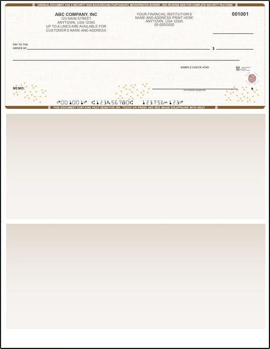 Tan High Security Checks on Top Compatible w/QB accounting software - Custom Computer Checks on Top (100)
