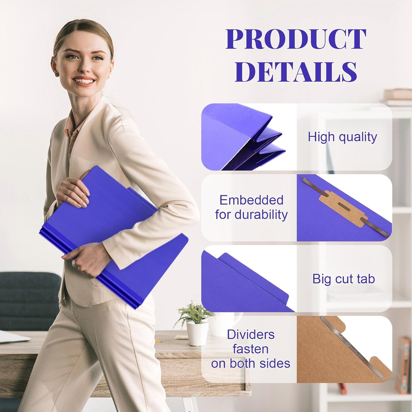36 Pcs Classification Folders Letter Size, 1 Divider Pressboard File Folder with Fasteners, Expanding File Organizer Bulk for Teachers, Clergy, Office, Church, Christmas Donations (Purple)