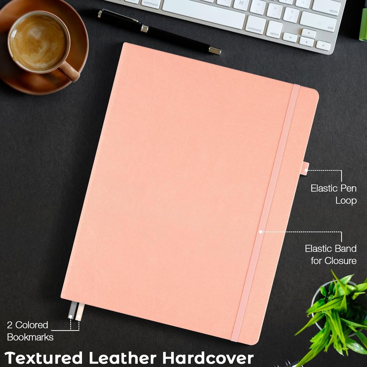 Dotted Journal, Hardcover Notebook 8.5 x 11, Dot Grid Notebook Journal for Women, Men, Large Leather Journals for Writing, Bullet, No Bleed Thick Paper, A4 Notebooks for Work, School, Notes, Pink