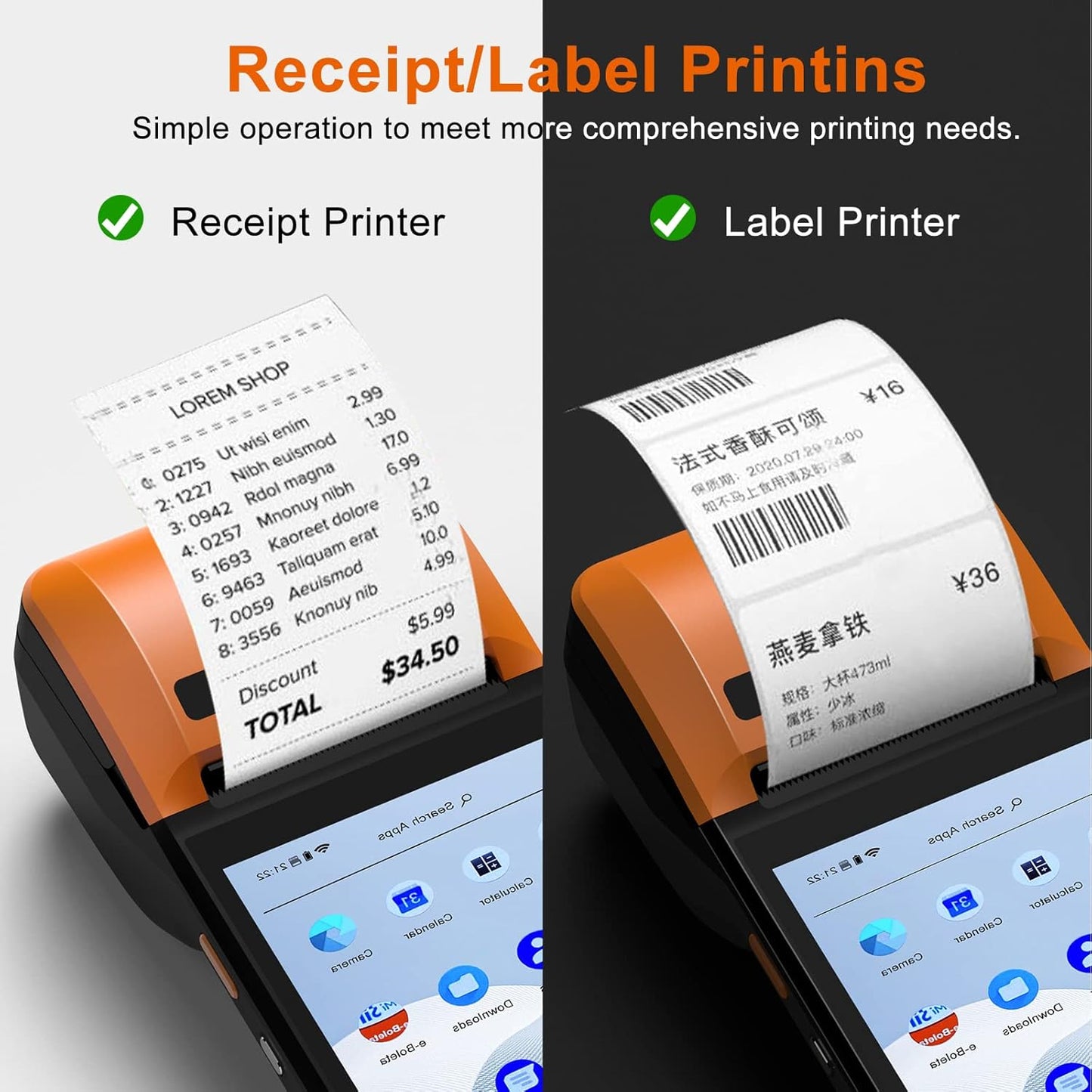 symcode New POS PDA Thermal Receipt Printer 5.99" High Resolution and Clear Touch Screen Handheld PDA Printer Mobile POS Machine Terminal Printer Android 8.1 OS Built-in Google Play and NFC