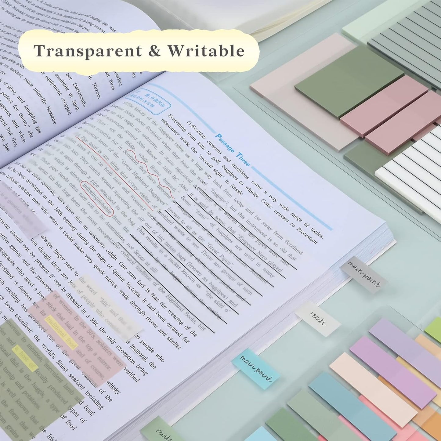 Temiary 1000 Sheets Transparent Pastel Sticky Notes with Lines, 3 x 3 inch Clear Sticky Note Waterproof See Through Memo Pad, Translucent Writable Index Book Tabs for Annotating Supplies