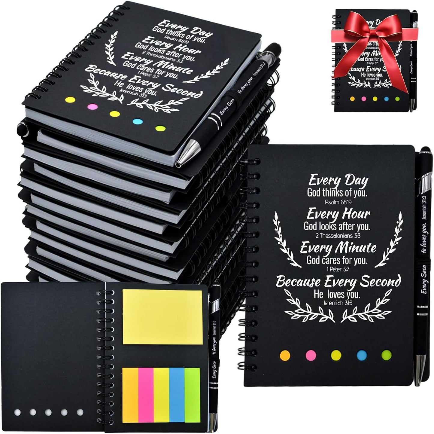 400 Pcs Bulk Christian Gifts Prayer Journal for Woman - 200 Set Religious Notepad with Christian Pen - Bible Notebook - Church Gifts for Inspirational, Bible Study, Devotions (Black)
