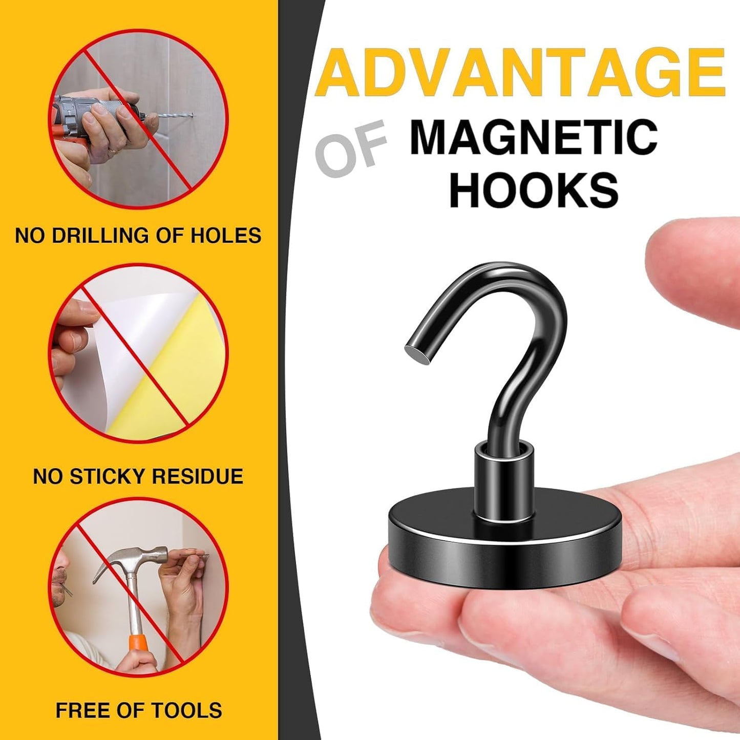 DIYMAG Black Magnetic Hooks, 118 LB Heavy Duty Strong Magnets with Hook, Rare Earth Neodymium Magnet Magnetics for Cabins Cruise Ship Essentials 4 Packs