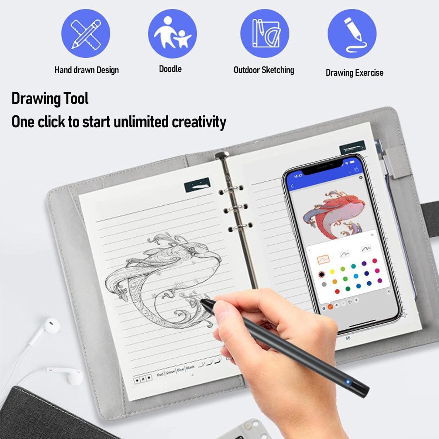 Yunseity 3 in1 Digital Smart Pen, Smartpen Notebook Set, Real Time Sync for Digitizing, Bluetooth 5.0 Paper Smart Writing Set, Convert to Text, OCR Technology, for iOS for Android (Grey Black