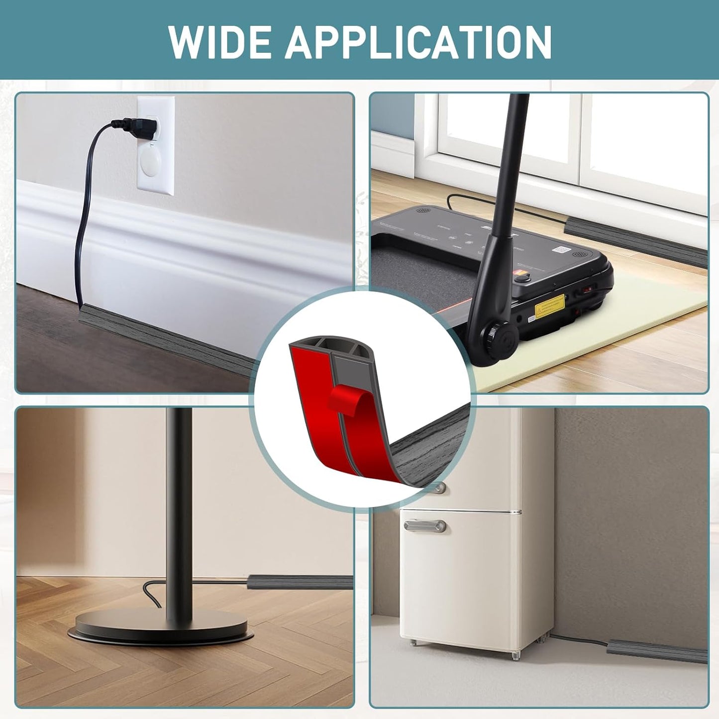 Floor Cord Cover Self Adhesive Cord Hider Floor Extension Cord Covers for Floor Power Cord Protector Cable Management Prevent Cable Trips Cable Cavity 0.47" W x 0.27" H (Deep Grey Wood, 20Ft)