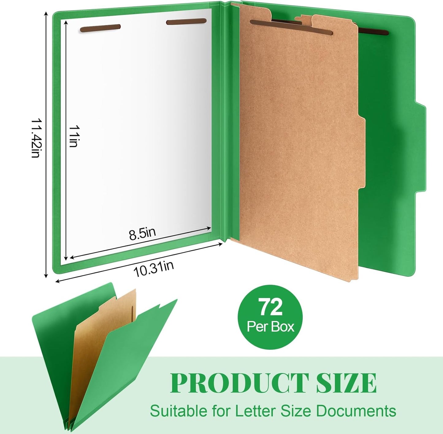 72 Pcs Classification Folders Letter Size, 1 Divider Pressboard File Folder with Fasteners, Expanding File Organizer Bulk for Teachers, Clergy, Office, Church, Christmas Donations (Green)