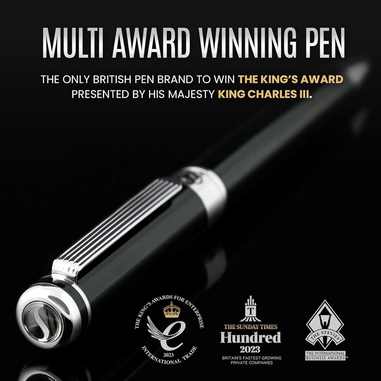 Scriveiner Black Green Ballpoint Pen - Black Green Luxury Pen, Chrome Finish, Schmidt Black Refill, Best Ball Pen Gift Set for Men & Women, Professional Executive Office, Nice Designer Pen