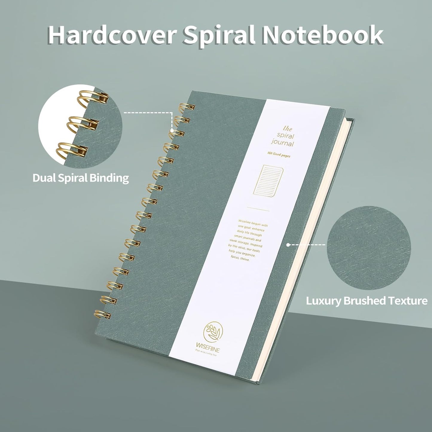 Spiral Journal Notebook with 160 Lined Pages – Hardcover Writing Journal with Gold Twin-Wire Binding, A5 College Ruled Notebooks for Work, School, Travel, Diary, Gift for Women & Men Blackish Green