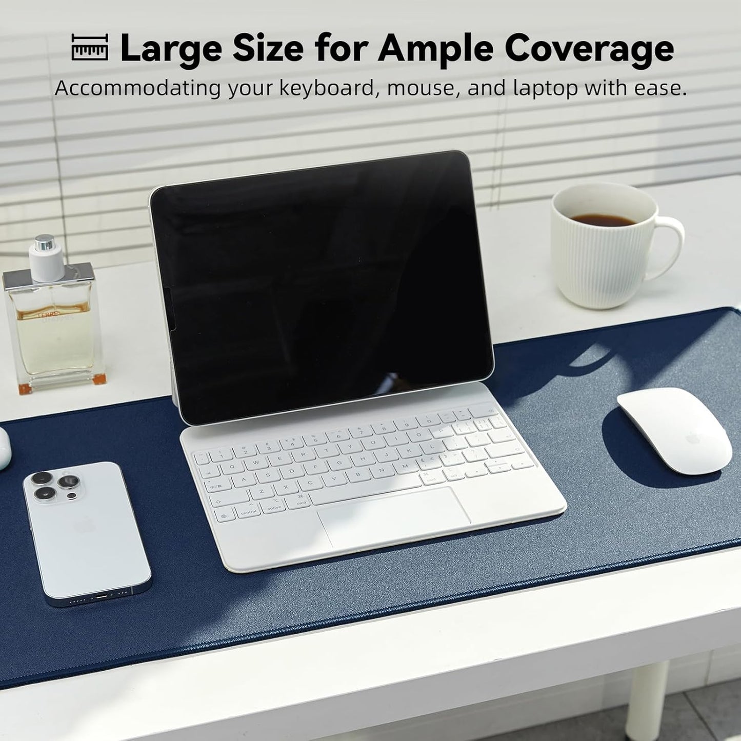 Waterproof Large Gaming Mouse Pad with Durable Stitched Edges, Non-Slip Rubber Base, Smooth Surface Mouse Mat Desk Pad for Home Office Gaming, 31.5"x11.8"x0.12", Dark Blue