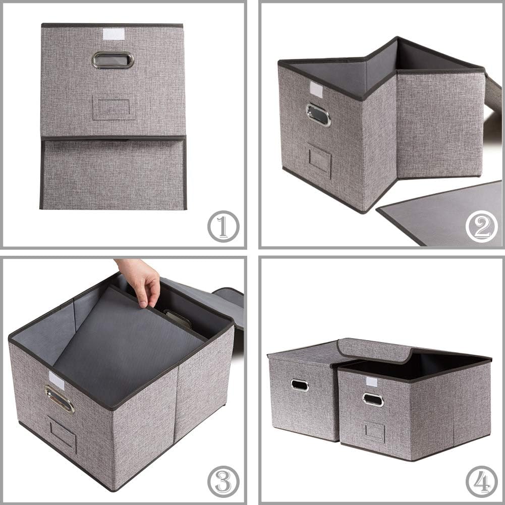 PRANDOM File Organizer Box - Set of 1 Collapsible Decorative Linen Filing Storage Hanging File Folders with Lids Office Cabinet Letter Size (15x12.2x10.75 inch)