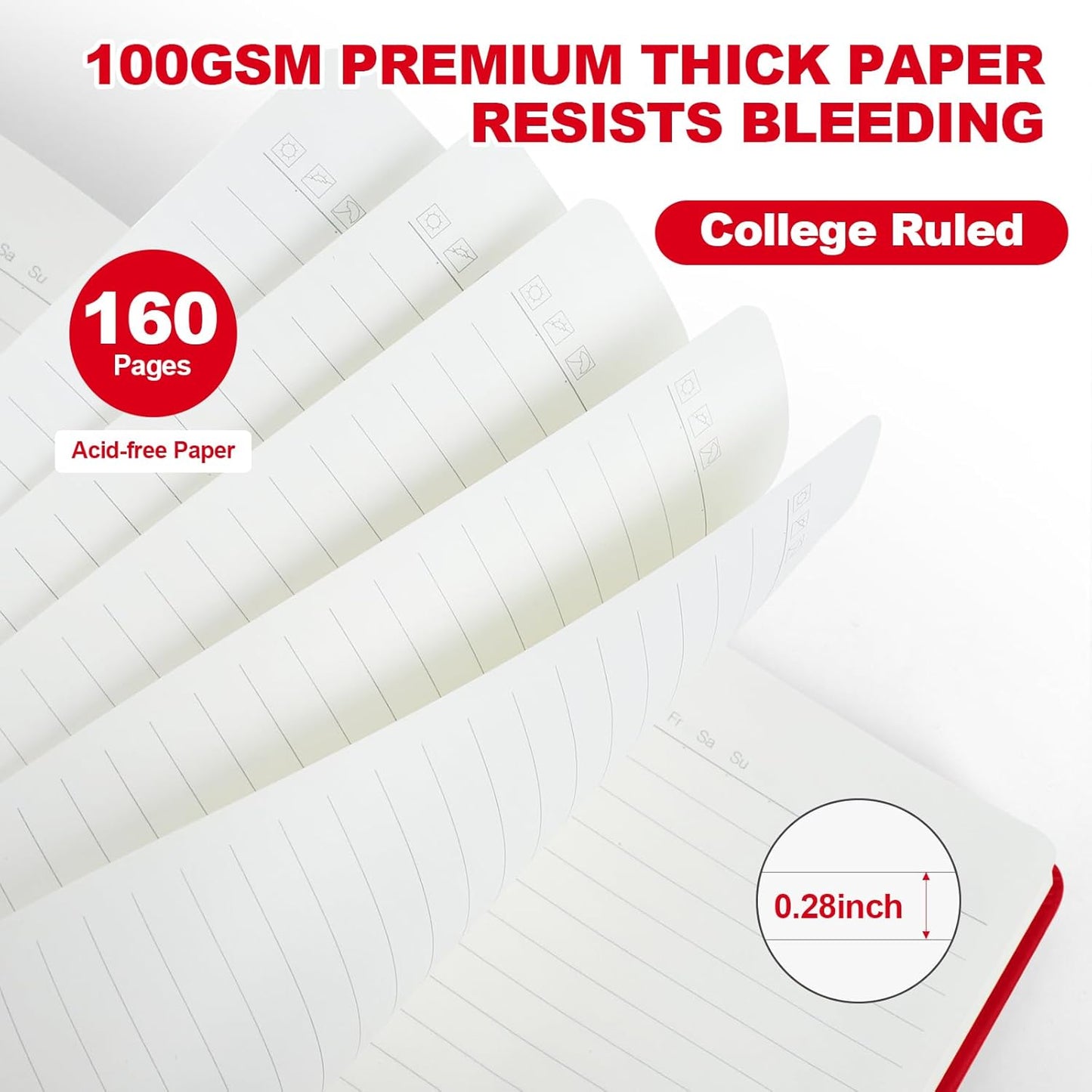 Lined Journal Notebook for Women Men,5.5"x8.3",100 GSM Thick Paper, A5 Hardcover Leather Journaling Notebooks for Writing,Travel,Work & School,College Ruled Notebooks for Note Taking Diary(Red)