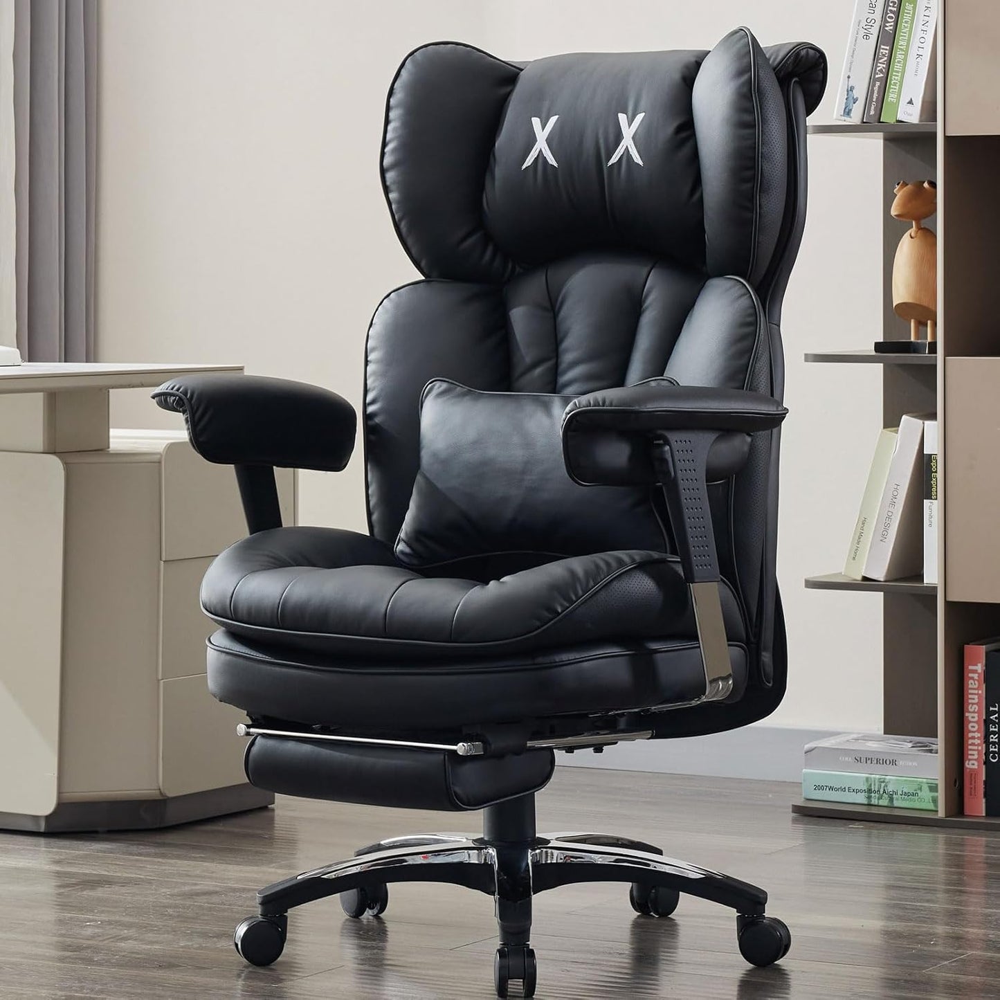 Efomao Big and Tall Office Chair with Footrest – High Back Computer Chair with Adjustable Armrests，Executive Office Chair with Wide Seat, Modern Desk Chair for Home Office, Gaming, or Study, Black