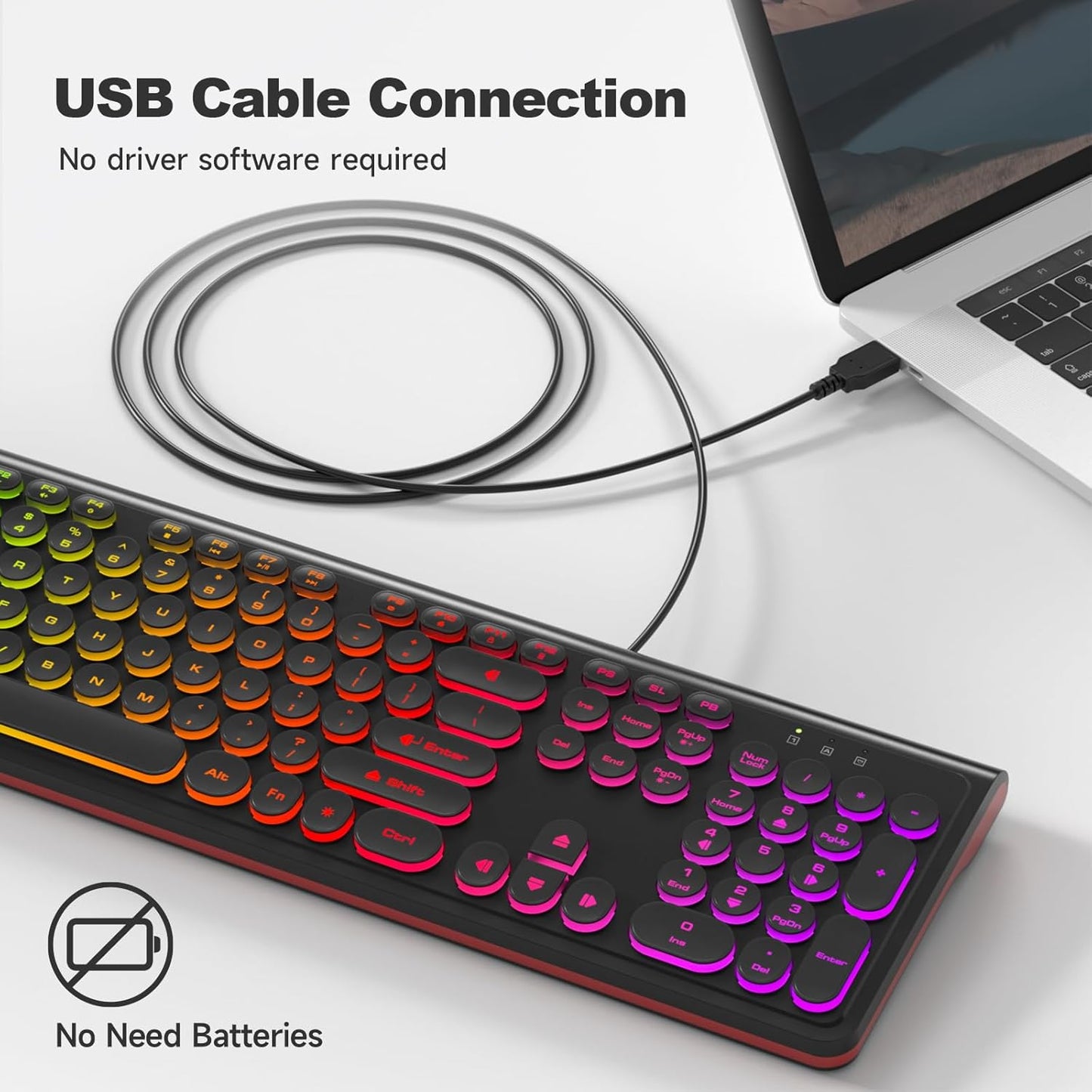 USB Wired Computer Keyboard with Backlit - Full Size Office Keyboard with Number Pad, Caps Indicators, Foldable Stands, for PC Laptop Desktop Windows 7 8 10 11 (Black)