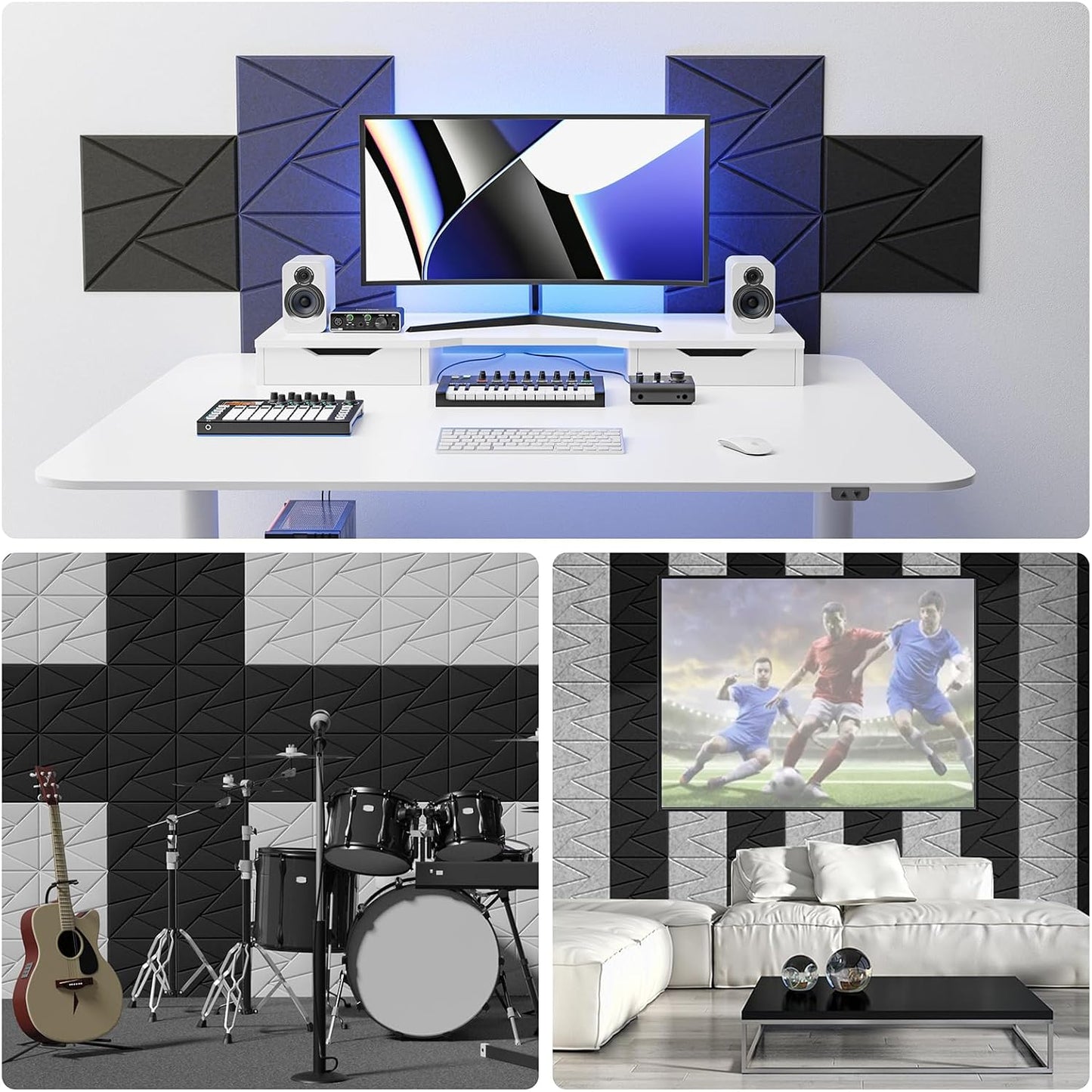 22 pack Acoustic Panels With Self-Adhesive, 12"X 12"X 0.4"Sound Proof Foam Panels, Sound Panels High Density, Soundproof Wall Panels for Home Studio Office-Dark Blue