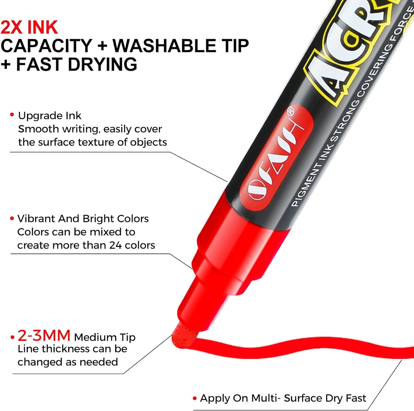 SFAIH Acrylic Creative Markers - 3mm Replaceable Nibs 8 Colors, Large Ink Capacity, Ultra-High Coverage, Non-Bleeding Water-Based Ink, Drawing Markers for Art Supplies, Wood, Fabric, Rock Painting