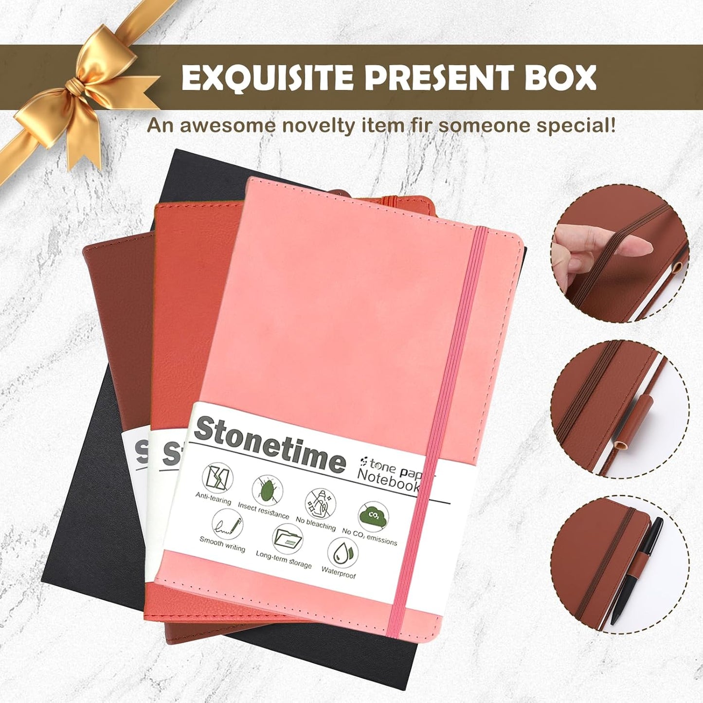 Stone Paper Notebook for Women Men, Waterproof Notebook Hardcover Executive Journal, Ruled Notebooks for Writing, Business, Work ＆ School, 160 Pages Notebook with Gift Box (B5 Pink)