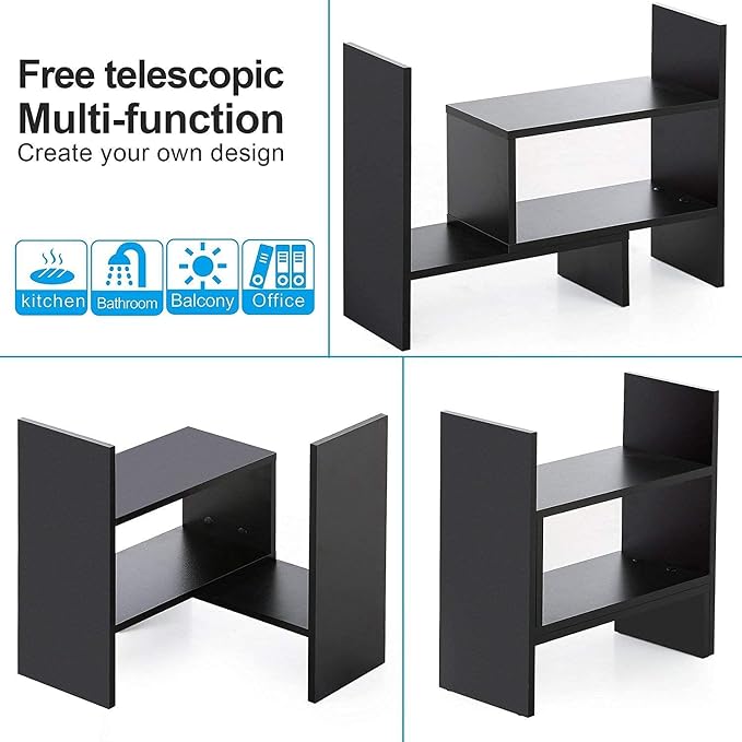 Sorfity Desktop Bookshelf Desk Storage Organizer Adjustable Wood Desktop - Image 3