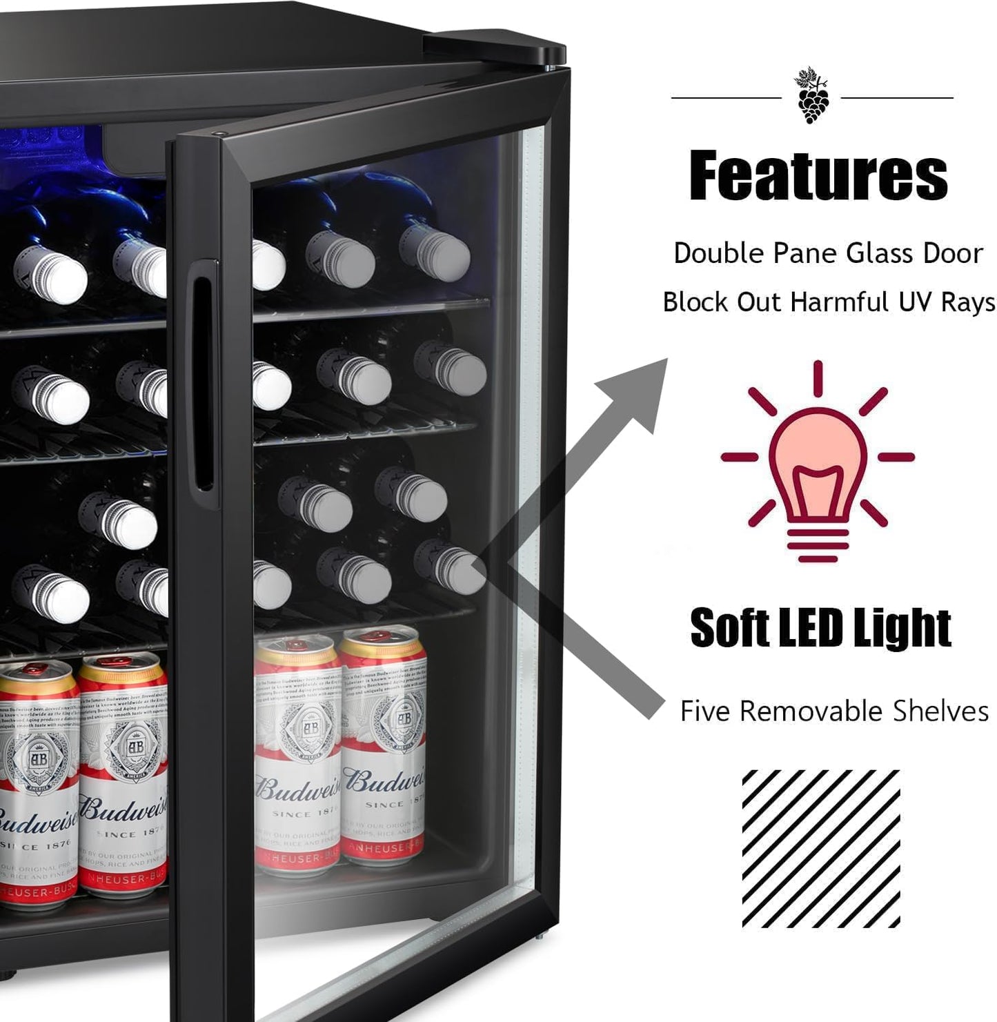 Antarctic Star 24 Bottle Wine Cooler/Cabinet Beverage Refrigerator Small Mini Wine Cellar Beer Soda Clear Glass Door Bar Fridge Quiet Operation Compressor Adjust Temp Control Freestanding, 2.4 Cu. ft