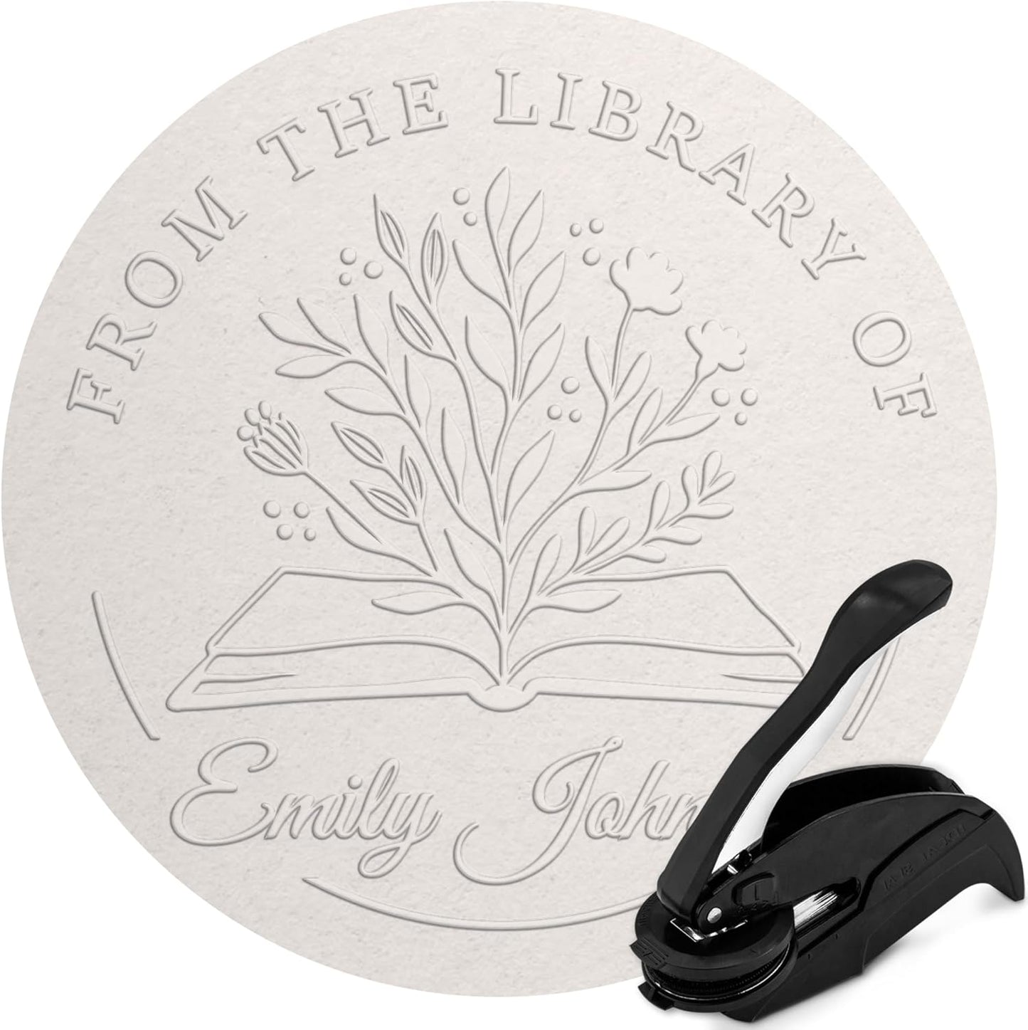 Custom Library Embosser - Style 101 - Embosser, Wood Stamp or Self Inking Stamp - Book Embosser Includes 50 Gold Seals - Custom Stamp Seal from The Library of