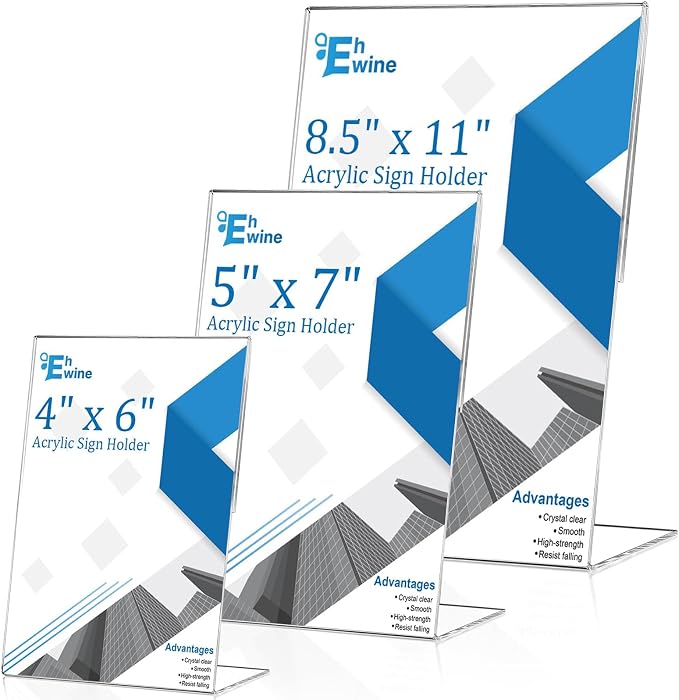 EHWINE 12 Pack 4 x 6 Acrylic Sign Holder, Vertical Slanted Back Paper Holder - Image 6