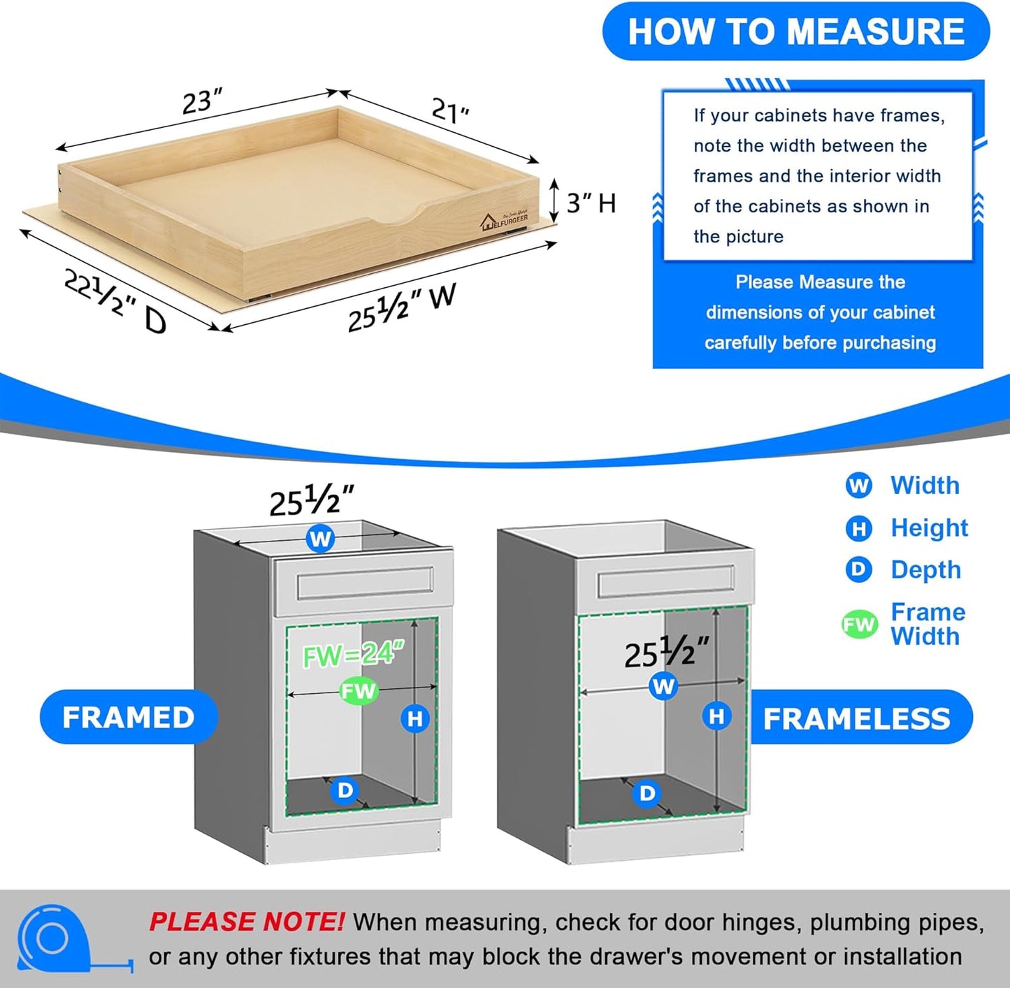 WelFurGeer Soft Close Pull Out Drawers for Cabinets, 23" W x 22" D Pull Out Cabinet Drawer with Heavy Duty Slides, Pull Out Cabinet Organizer, Cabinet Pull Out Shelves, Pull-Out Home Organizers