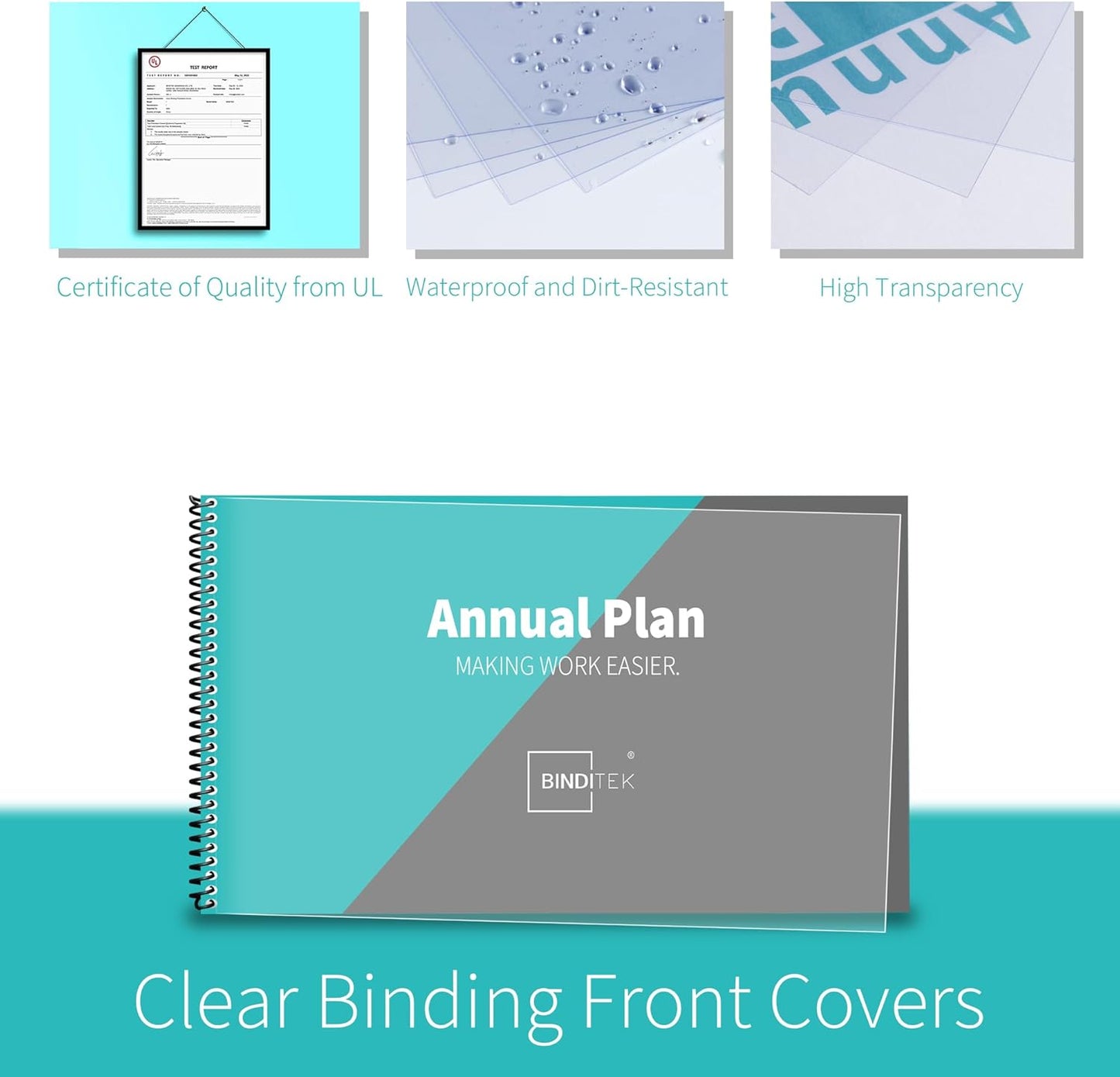 Binditek 100 Pack Binding Covers and Backs Set, 8.5 x 14 Inches, 50 Clear PVC (8Mil), 50 Sand-Textured Polycovers (12Mil), Legal Size