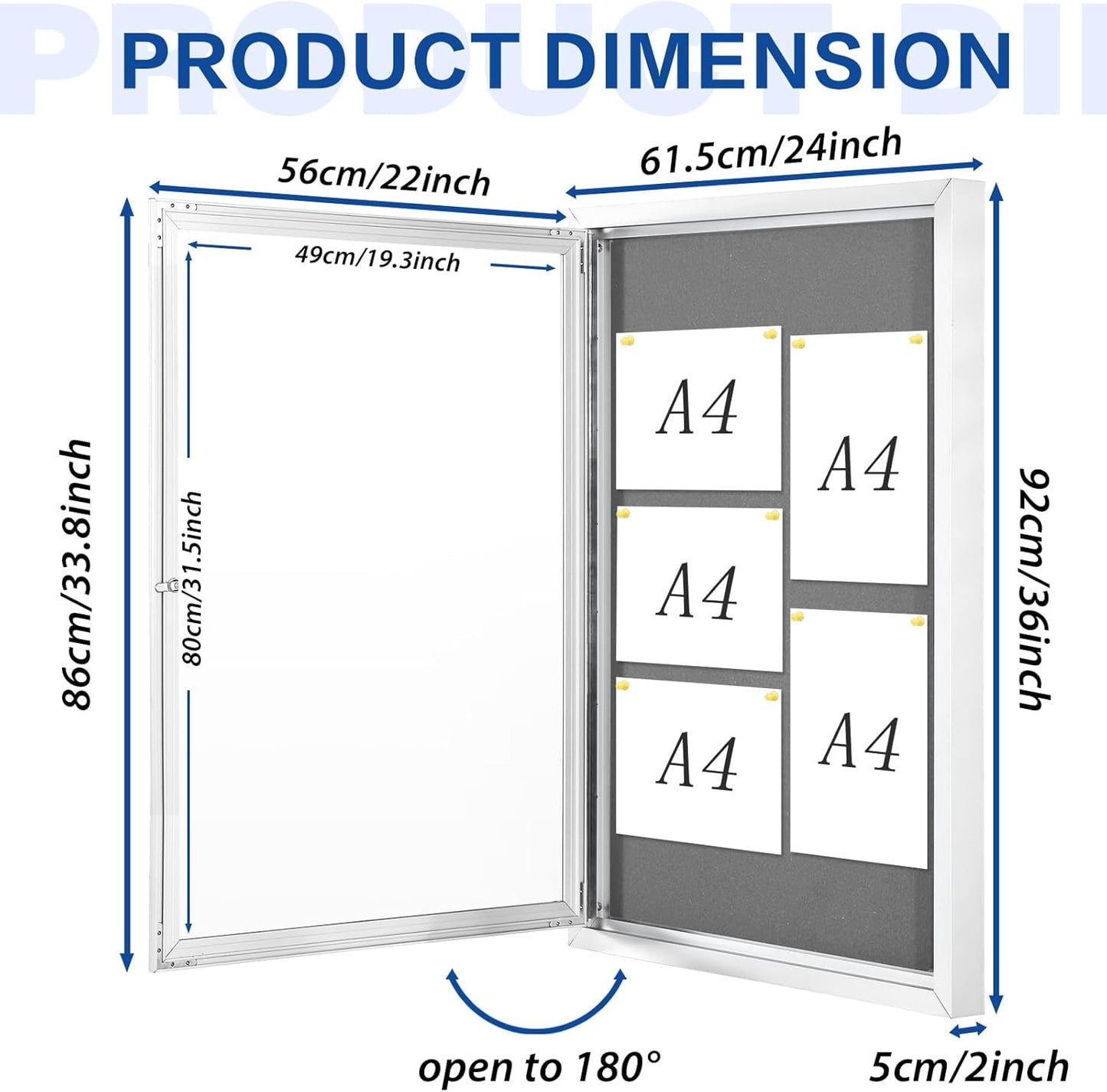 SWANCROWN Outdoor Lockable Gray Fabric Bulletin Board Shatter Resistant Display Cases Wall Mount Message Board with Swing Door,36x24 inches