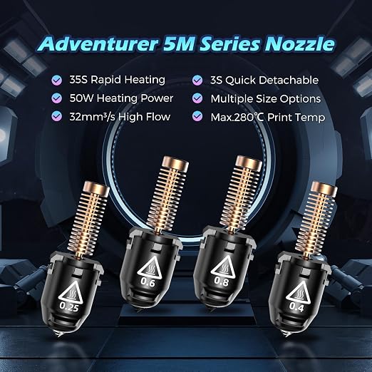 FLASHFORGE Adventurer 5M Pro Nozzle, 0.25mm 280℃ High Flow 32mm³/s Nozzle - Image 2
