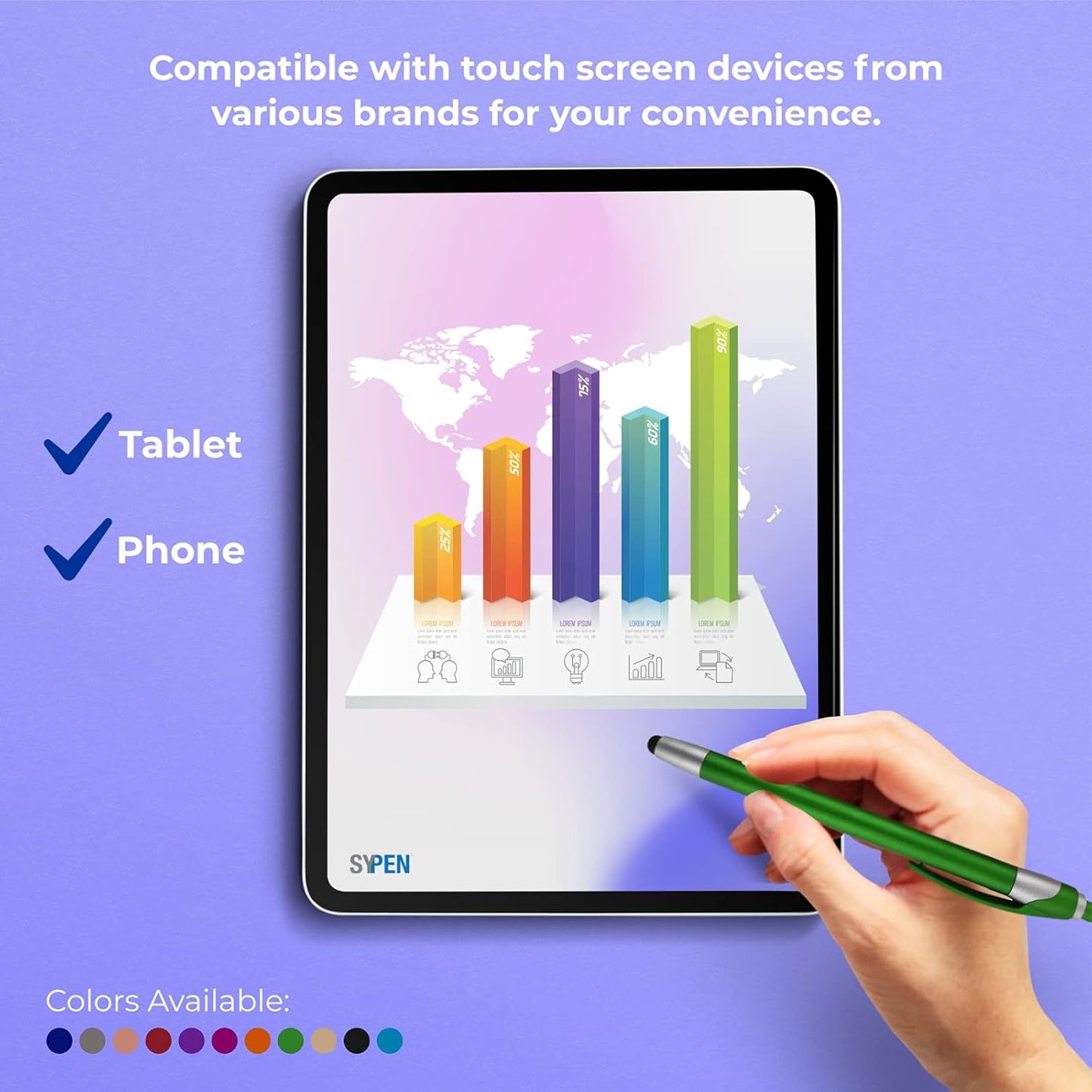 Personalized With your Custom Logo or Text Pens-Pack of 450- for Marketing, Parties, and Events, 2 in 1 Capacitive Stylus & Ballpoint Pen Compatible With Touchscreen Devices, Blue Ink,Purple Pens