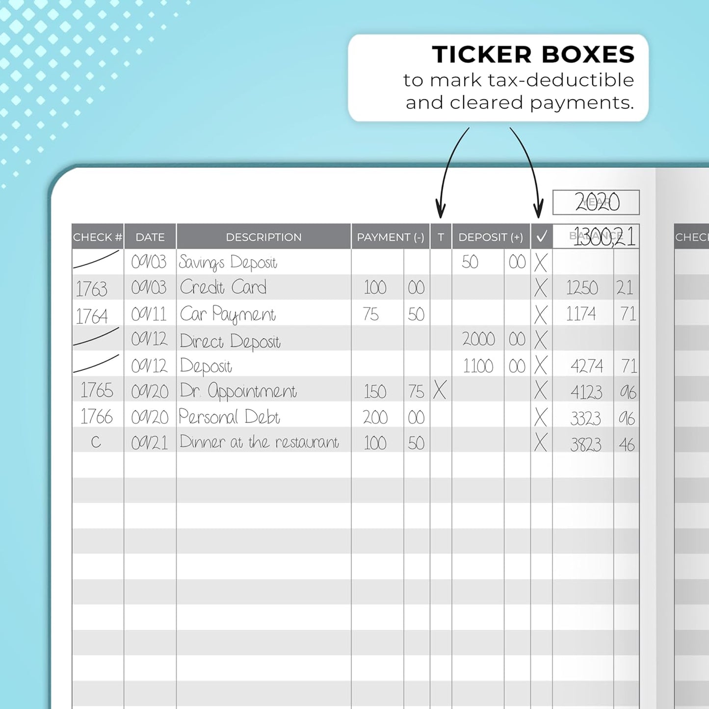 Clever Fox Check Register Book - Deluxe Transaction Register, Accounting Ledger Book, Checkbook Register & Checking Account Register Book for Personal and Work Use, A5 Hardcover - Dark Teal