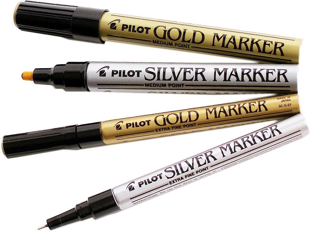 Metallic Permanent Paint Markers, Silver, Extra Fine Point (0.5mm), 12 Count, Bundle with Plastic Reusable Pouch