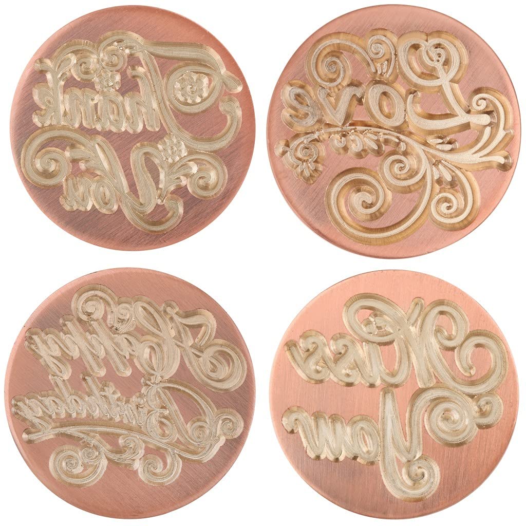 rockcloud Wax Seal Stamp Set, 4 Pieces Sealing Wax Stamps Copper Seals with 1 Green Aventurine Seal Handle for Cards Envelopes Invitation Decoration, Love Expressiont